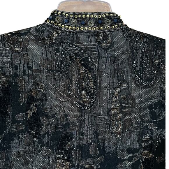 Chico's Womens Size Medium Dressy Brown Black Shimmer Sequin Bead Blazer Jacket - Picture 8 of 15